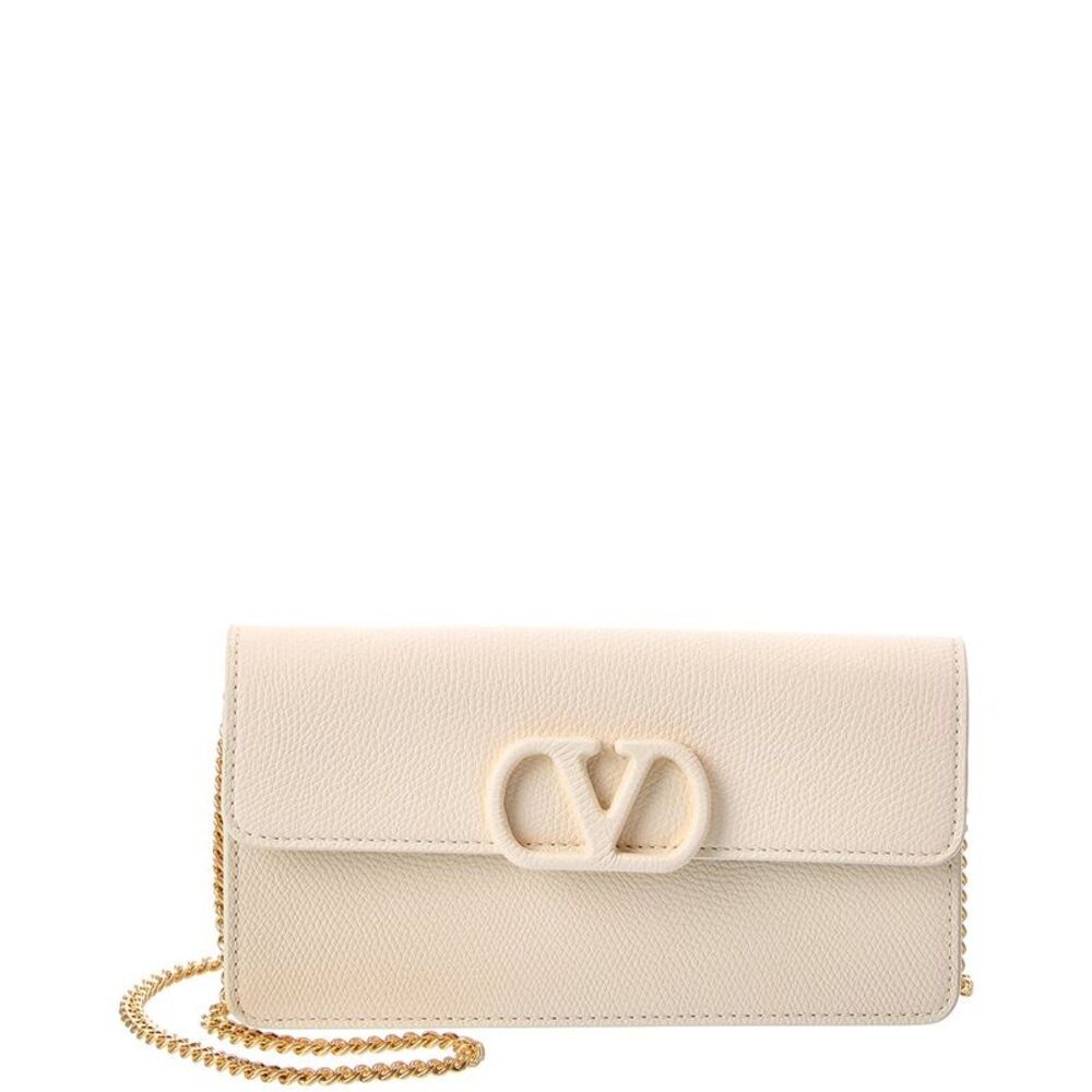 Valentino Vlogo Signature Leather Wallet On Chain, White